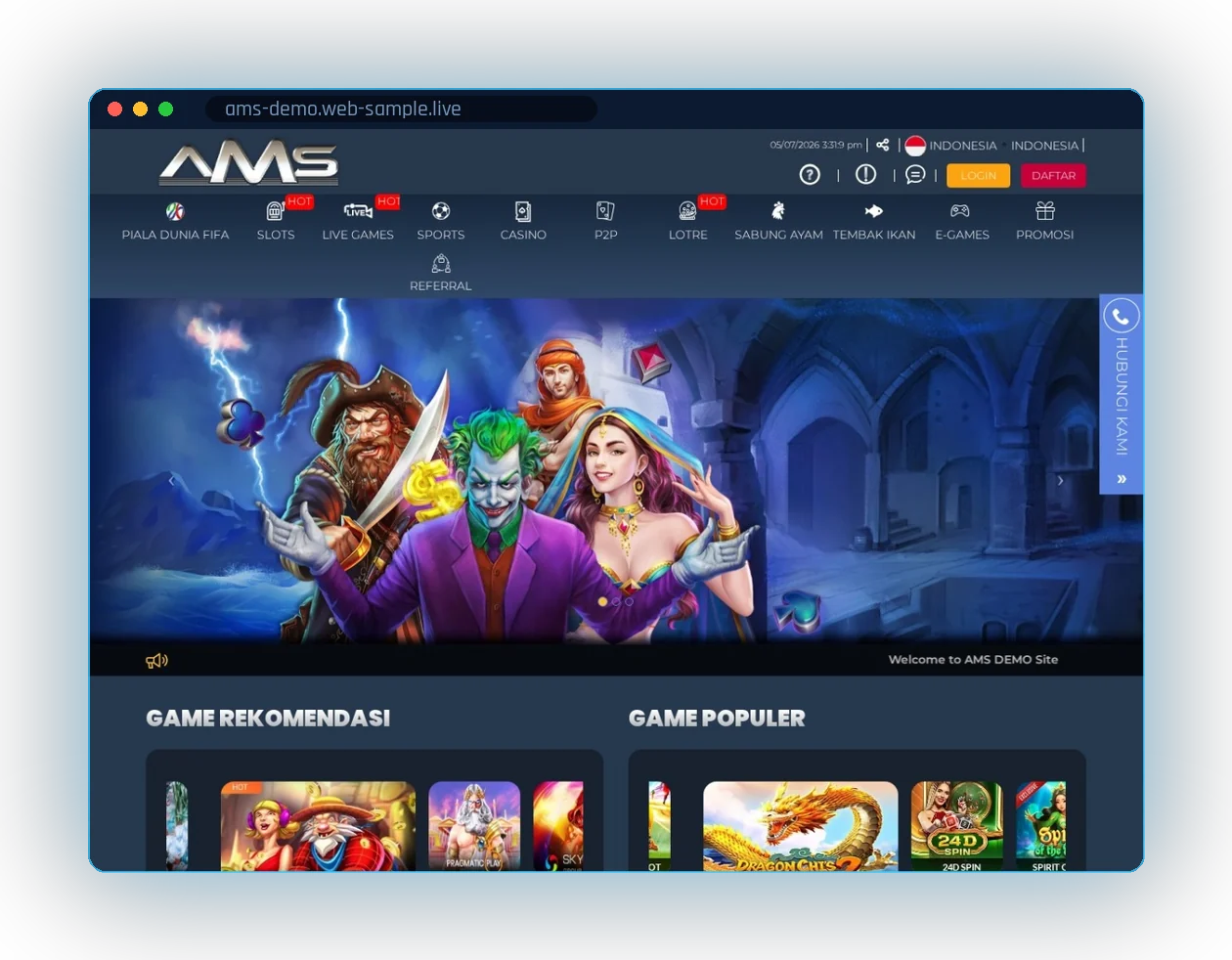 Platform AMS White Label — tampilan situs game online